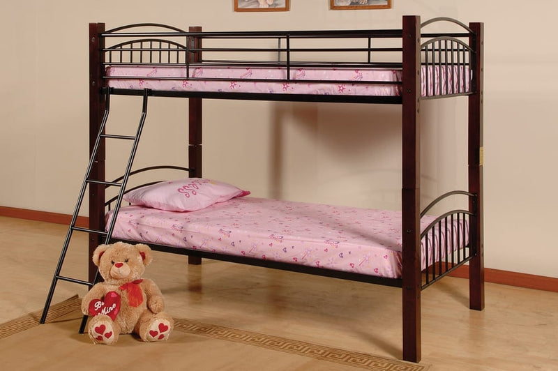 T2910 - Bunk Bed with Ladder & Guard Rail for Kids, Splittable into two beds, Twin/Twin