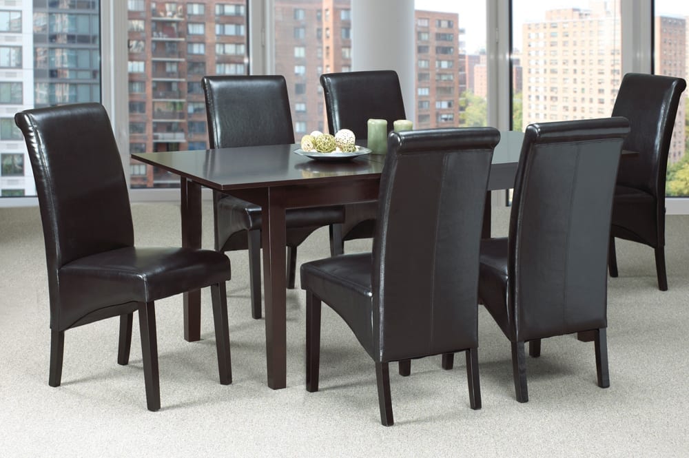 T3009/220 - 7pc Dining Set with Table & 6 Espresso Chairs, 60″-72″W Expandable with 12″ Butterfly Leaf
