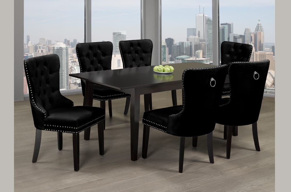T3009/246 - 7pc Dining Set with Table & 6 Grey or Cream or Black Chairs, 60″-72″W Expandable Dining Table, Espresso