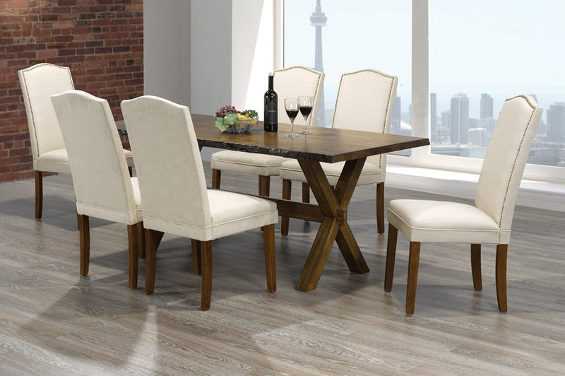 T3036/230 - 7pc Dining Set with Table & 6 Beige Chairs, 71″W, Walnut
