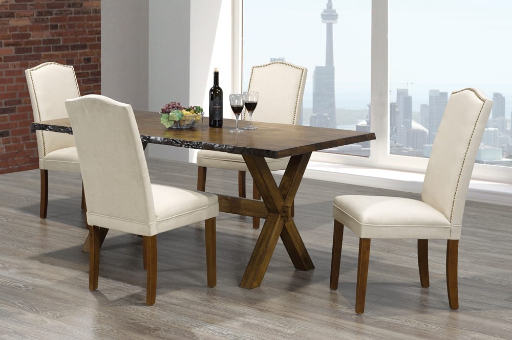 T3038/230 - 5pc Dining Set with Table & 4 Beige Chairs, 60″W, Walnut