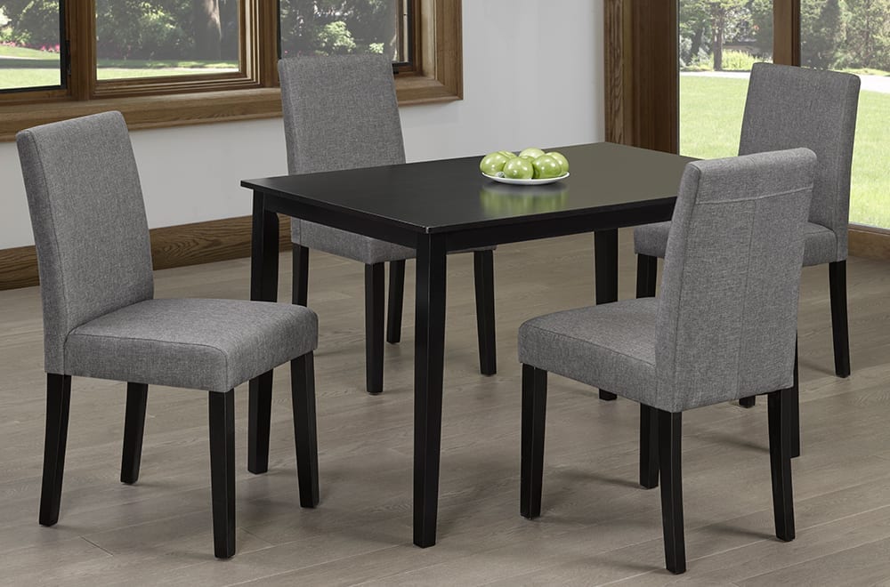 T3106/250 - 5pc Dining Set with Table & 4 Grey Chairs, 48"W, Cappuccino Finish