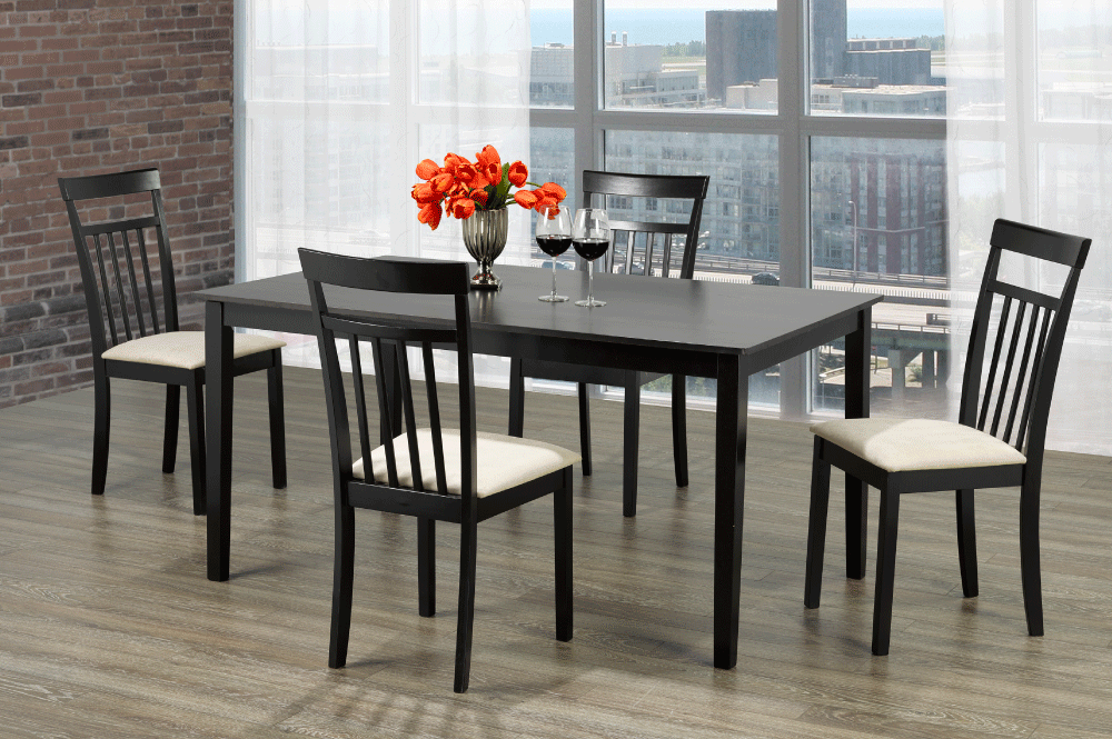 T3106 - 5pc Dining Set with Table & 4 Beige Chairs, 48"W, Cappuccino Finish