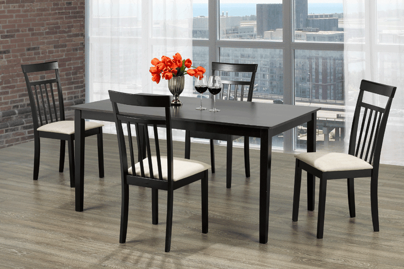 T3106 - 5pc Dining Set with Table & 4 Beige Chairs, 48"W, Cappuccino Finish