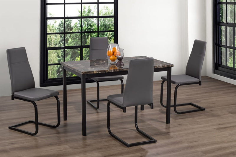 T3200/210 - 5pc Dining Set with Table & 4 Black or Grey Chairs, 48"W, Faux Marble Finish