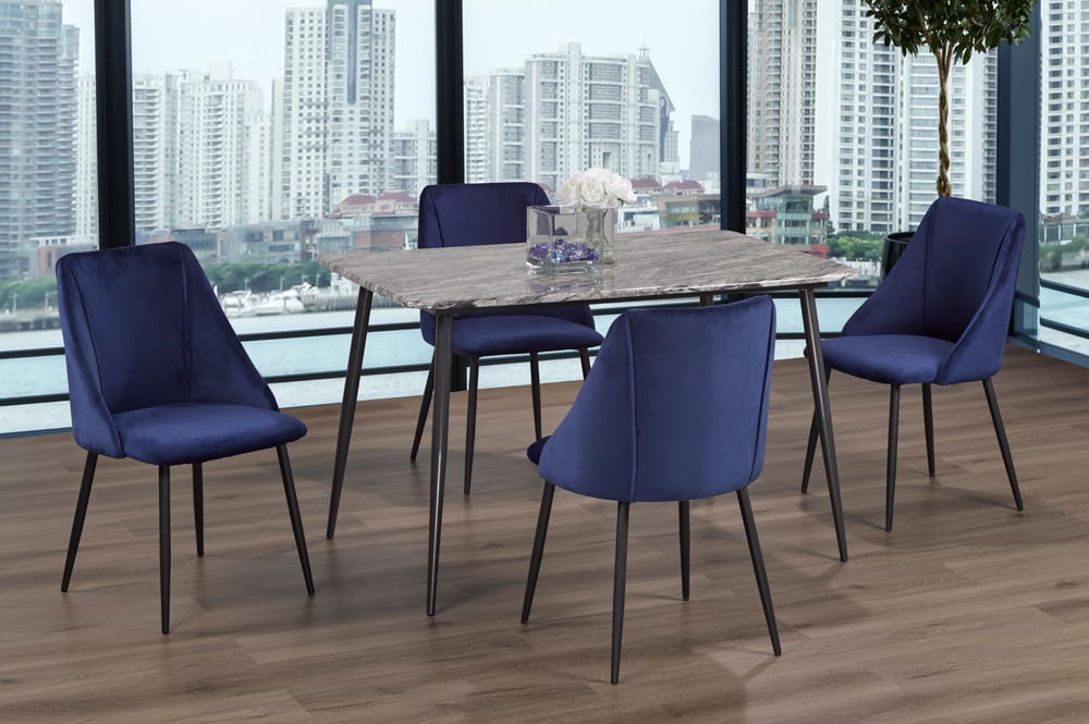 T3206/212 - 5pc Dining Set with Table & 4 Blue or Grey or Pink Chairs, 48"W, Faux Marble Finish