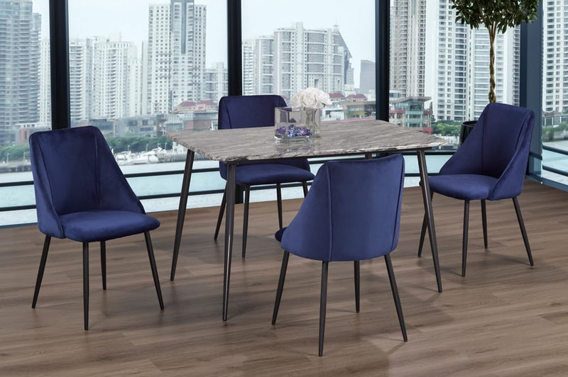 T3206/212 - 5pc Dining Set with Table & 4 Blue or Grey or Pink Chairs, 48"W, Faux Marble Finish