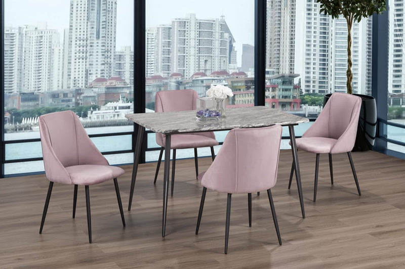 T3206/212 - 5pc Dining Set with Table & 4 Blue or Grey or Pink Chairs, 48"W, Faux Marble Finish
