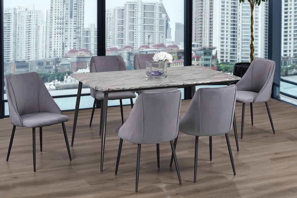 T3207/212 - 7pc Dining Set with Table & 6 Blue or Grey or Pink Chairs, 31″W, Faux Marble Finish