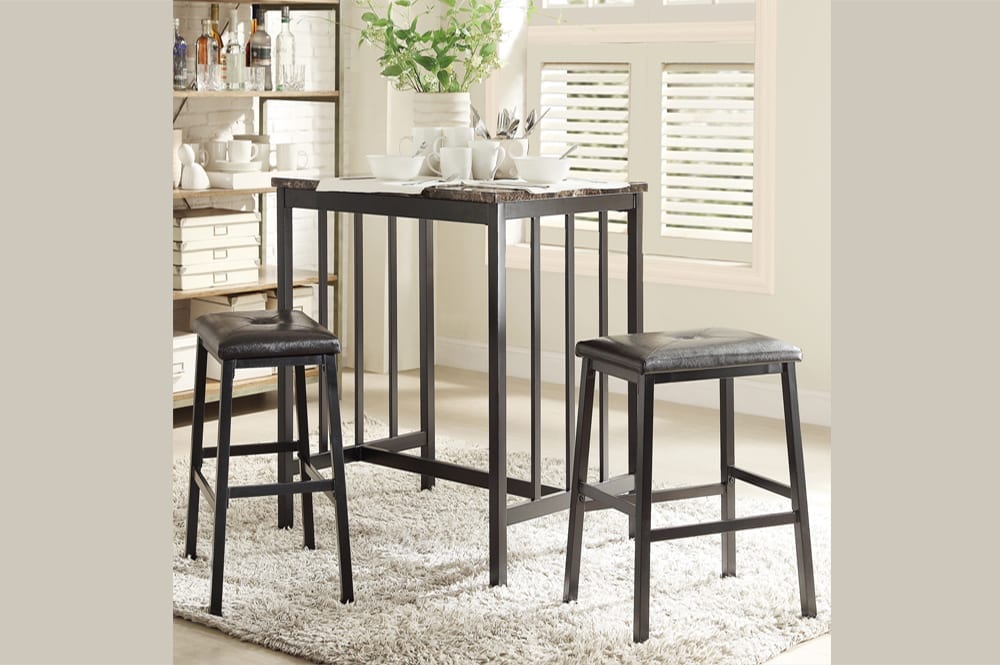 T3215 - 3pc Dining Set with Pub Table & 2 Black Pub Chairs, 32"W, Black