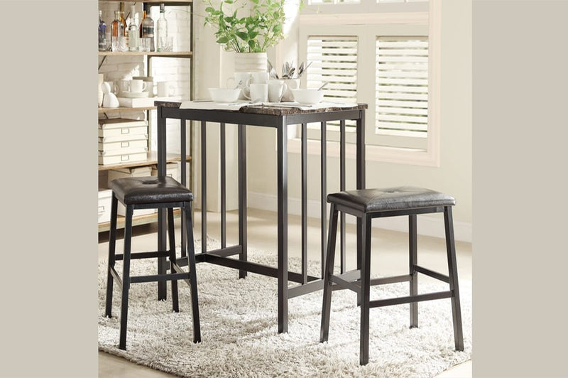 T3215 - 3pc Dining Set with Pub Table & 2 Black Pub Chairs, 32"W, Black