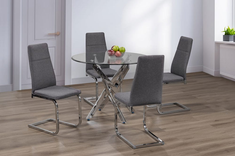 T3460/210 - 5pc Dining Set with Table & 4 Grey or White Chairs, 39"W, Glass