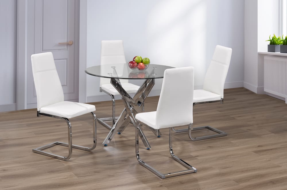 T3460/210 - 5pc Dining Set with Table & 4 Grey or White Chairs, 39"W, Glass