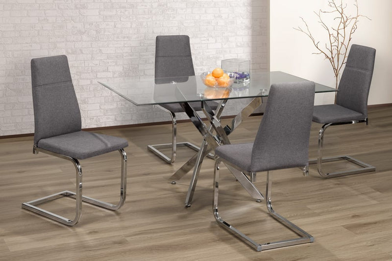 T3465/210 - 5pc Dining Set with Table & 4 Grey or White Chairs, 55"W, Glass