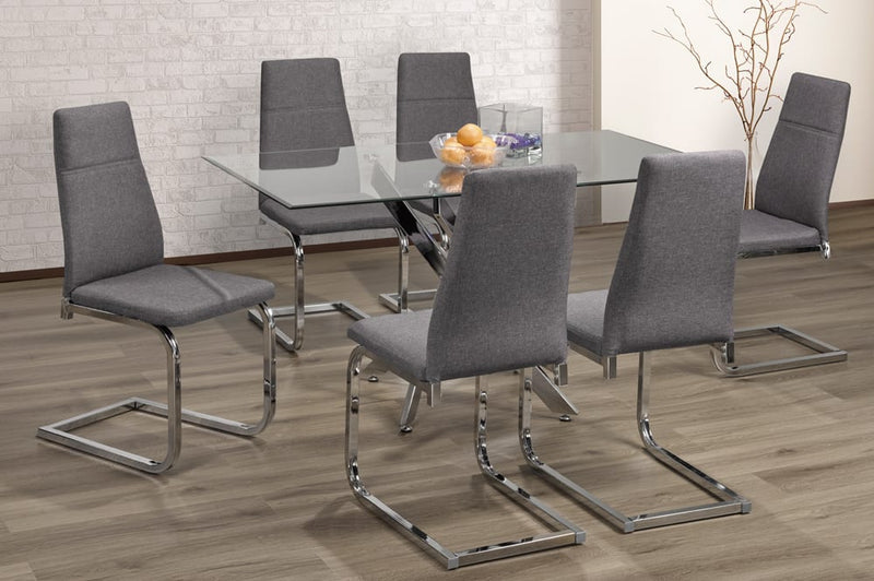 T3465/210 - 7pc Dining Set with Table & 6 Grey or White Chairs, 55″W, Glass