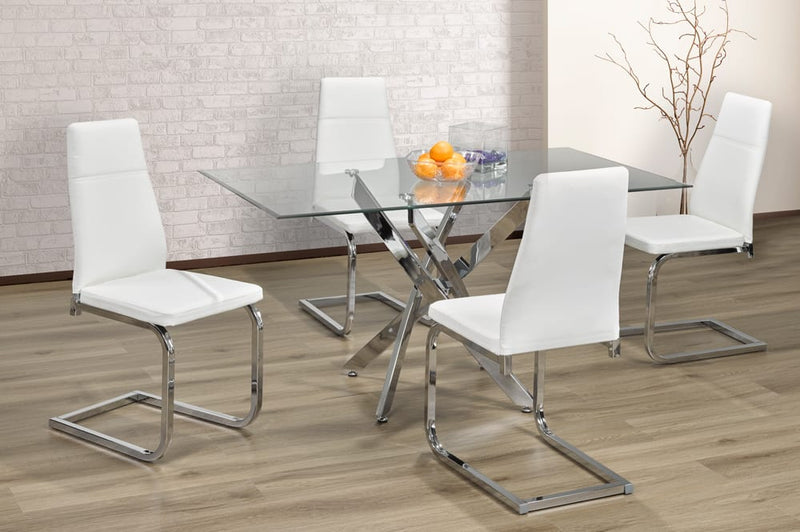 T3465/210 - 5pc Dining Set with Table & 4 Grey or White Chairs, 55"W, Glass