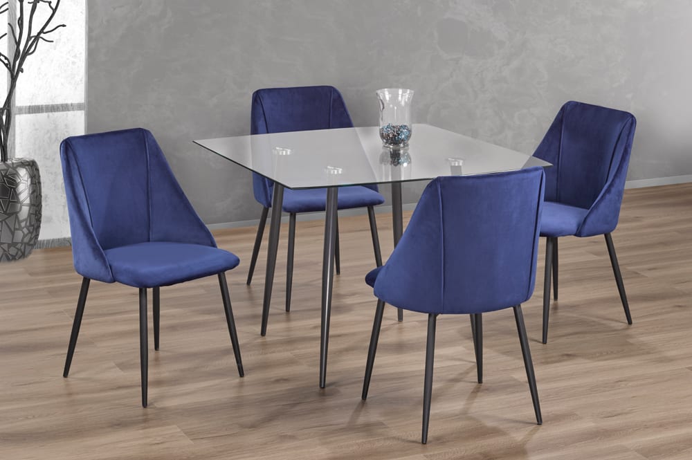 T3476/212 - 5pc Dining Set with Table & 4 Grey or Blue or Pink Chairs, 40"W, Glass