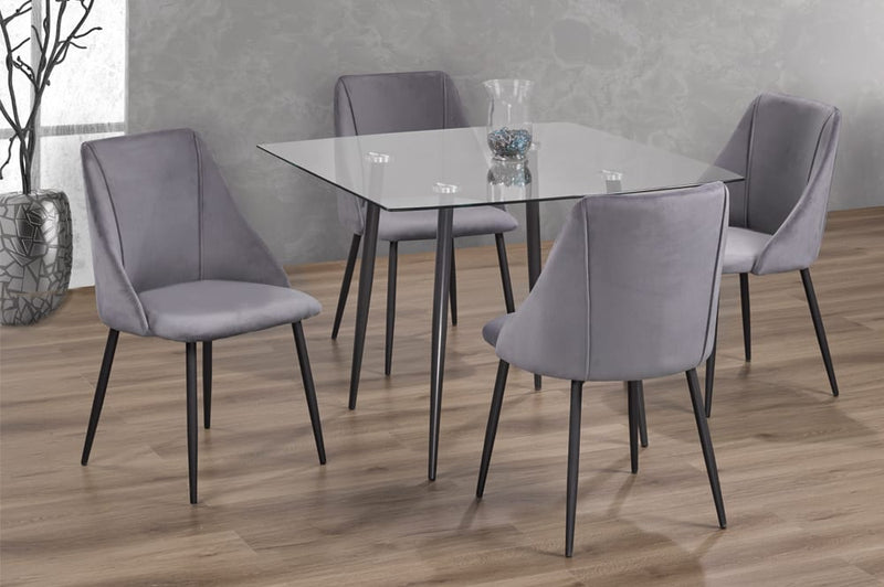 T3476/212 - 5pc Dining Set with Table & 4 Grey or Blue or Pink Chairs, 40"W, Glass