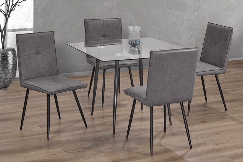 T3476/282 - 5pc Dining Set with Table & 4 Grey Chairs, 40"W, Glass