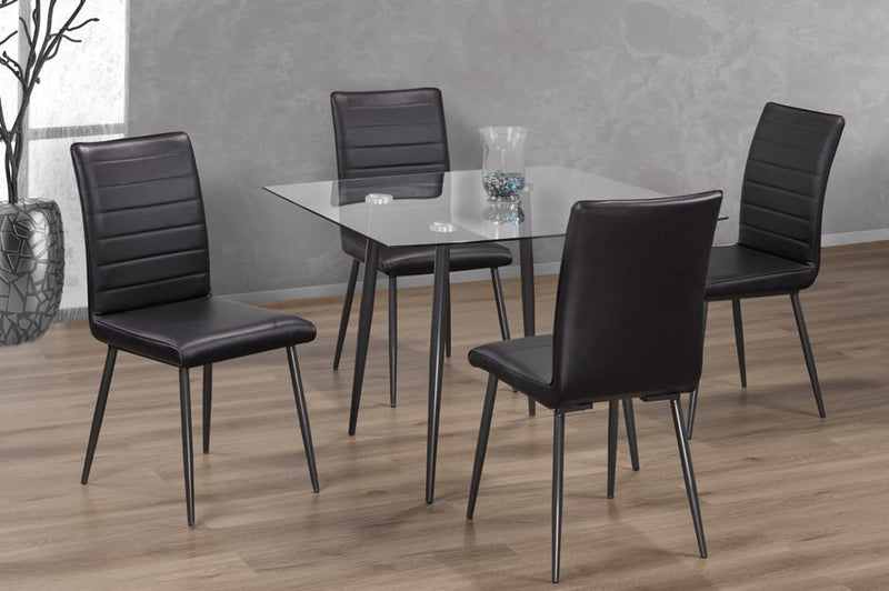 T3476/3206 - 5pc Dining Set with Table & 4 Black Chairs, 40"W, Glass