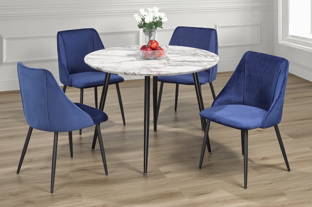 T3485/212 - 5pc Dining Set with Table & 4 Pink or Blue or Grey Chairs, 40"W, Faux Marble Finish