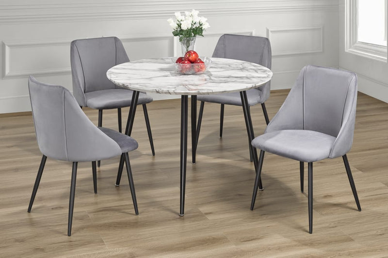 T3485/212 - 5pc Dining Set with Table & 4 Pink or Blue or Grey Chairs, 40"W, Faux Marble Finish