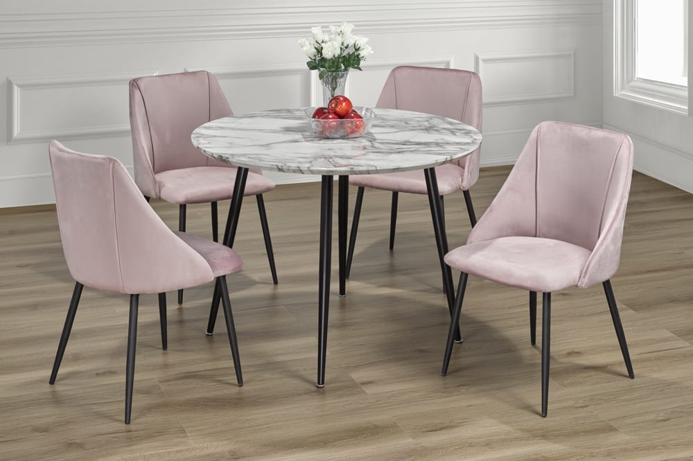T3485/212 - 5pc Dining Set with Table & 4 Pink or Blue or Grey Chairs, 40"W, Faux Marble Finish
