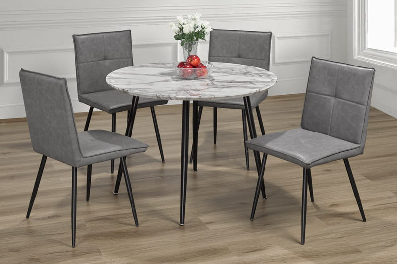 T3485/282 - 5pc Dining Set with Table & 4 Grey Chairs, 40″W, Faux Marble Finish