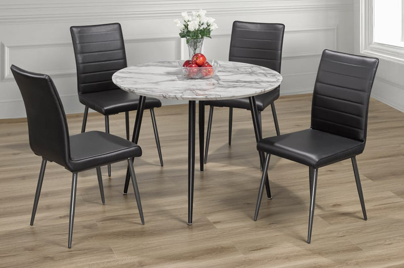 T3485/3206 - 5pc Dining Set with Table & 4 Black Chairs, 40"W, Black Faux Marble Finish