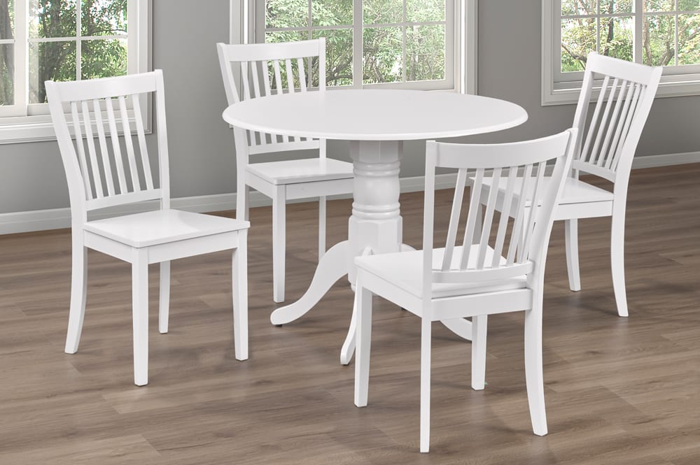 T3815/3816 - 5pc Dining Set with Table & 4 White Chairs, 38"W, White