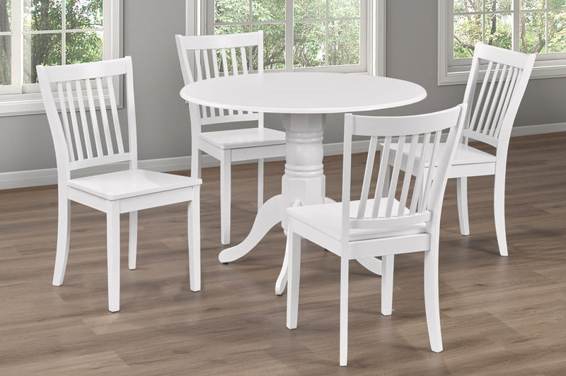 T3815/3816 - 5pc Dining Set with Table & 4 White Chairs, 38"W, White