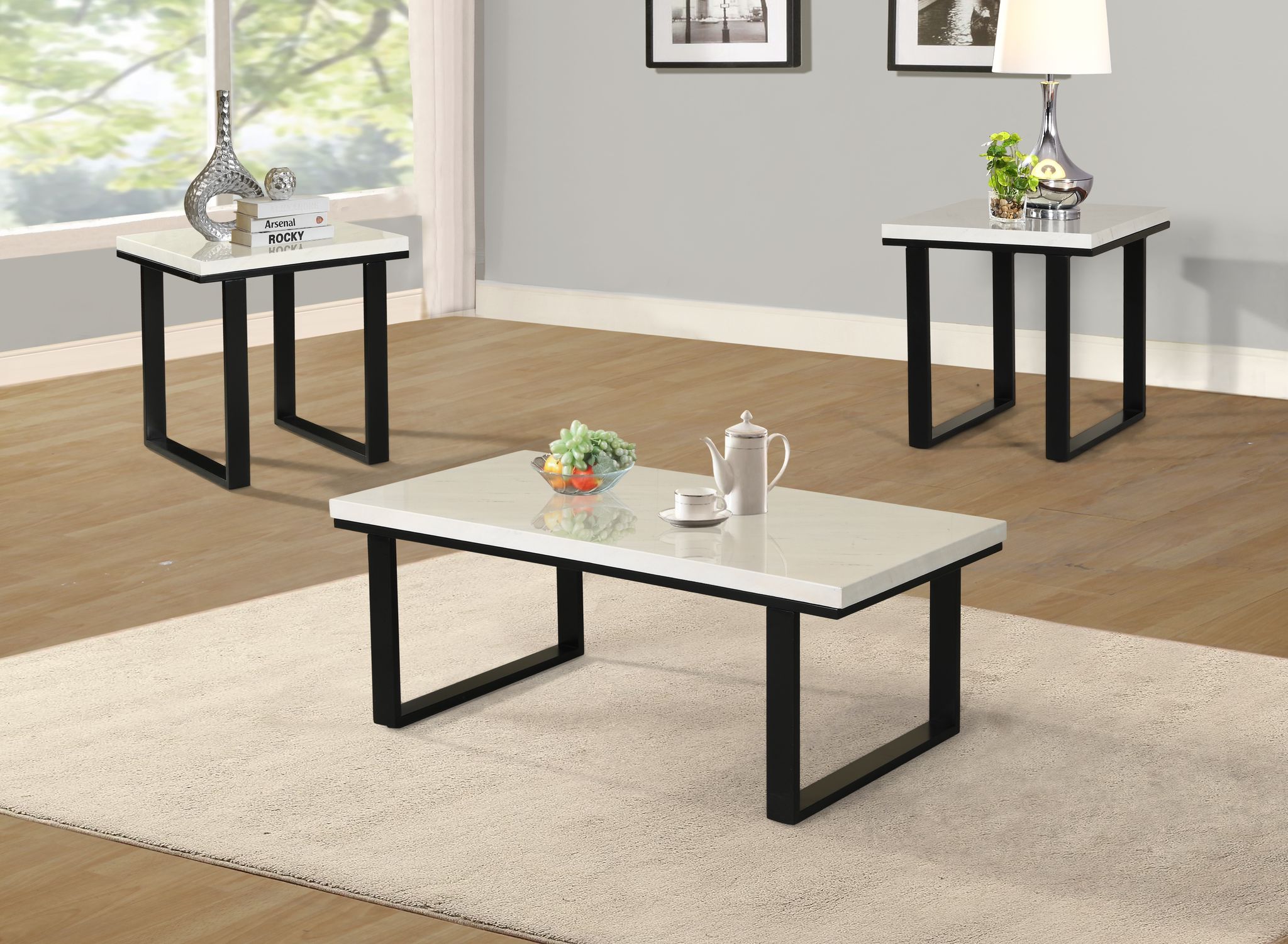 Coffee Table Set – 3 Piece White/Black