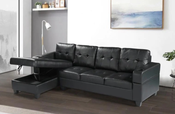 Melisa7631 Sectional Black Air Leather with Storage