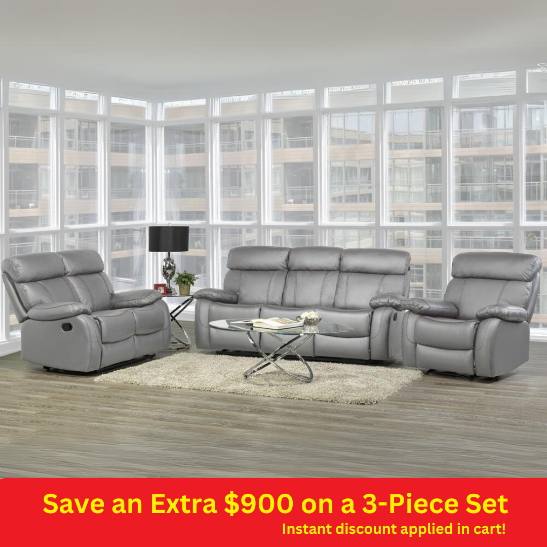 T1420 3-Piece Recliner Sofa Set - Grey