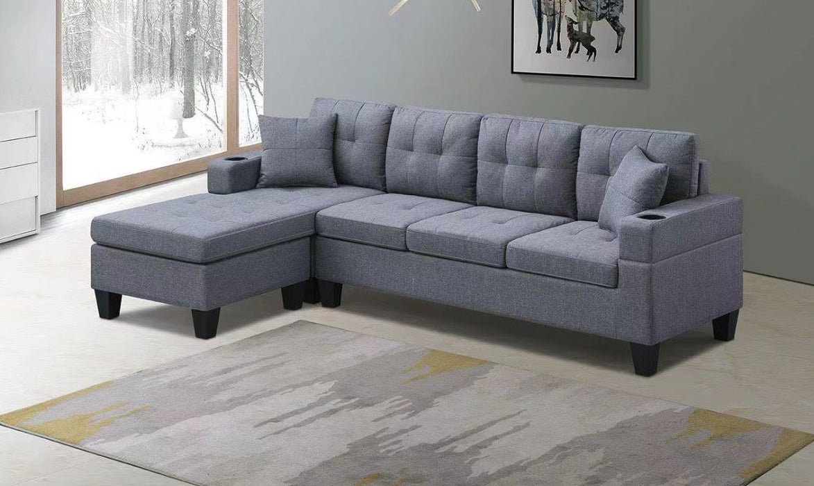 Clearance - 6212 Diamond Fabric Reversible Sectional, Grey or Black