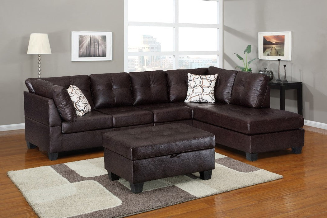 F-1013 Snow Black Air Leather Reversible Sectional