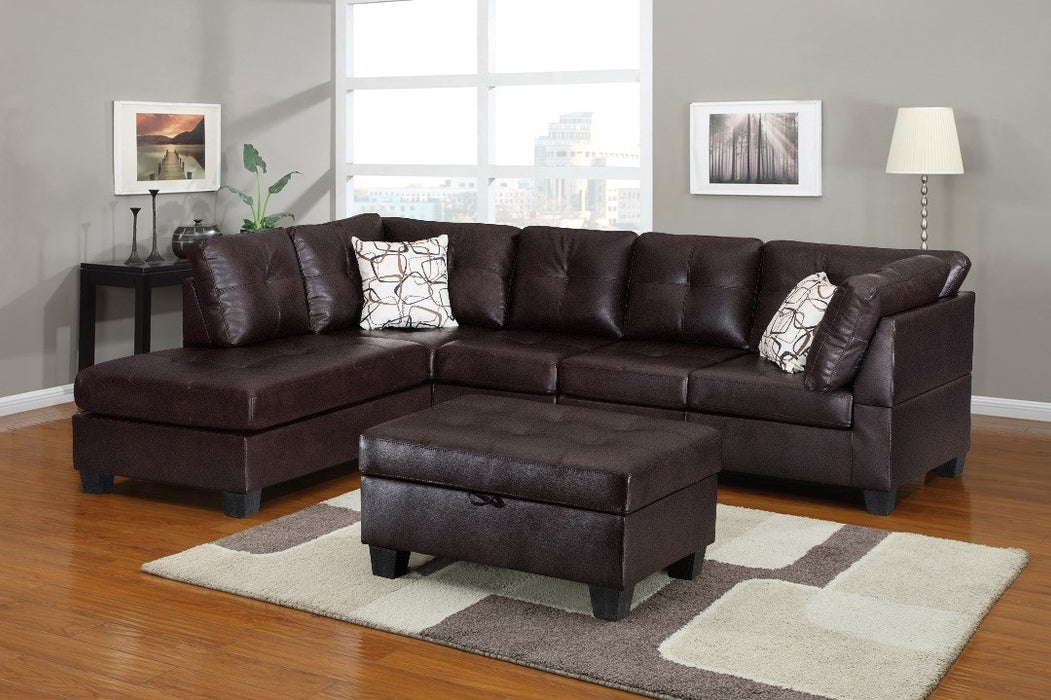 F-1013 Snow Black Air Leather Reversible Sectional