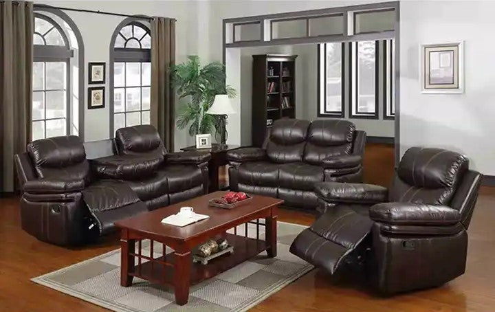 Vegas8072 3-piece Sofa Set Air Leather, Recliner, Brown