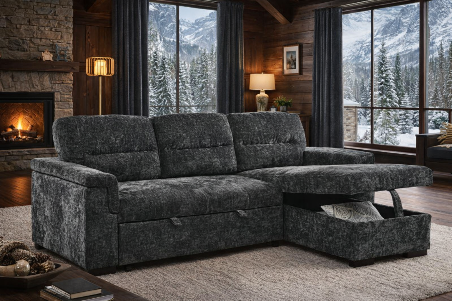 Alaric Sectional Sofa Midnight Grey - Angle View