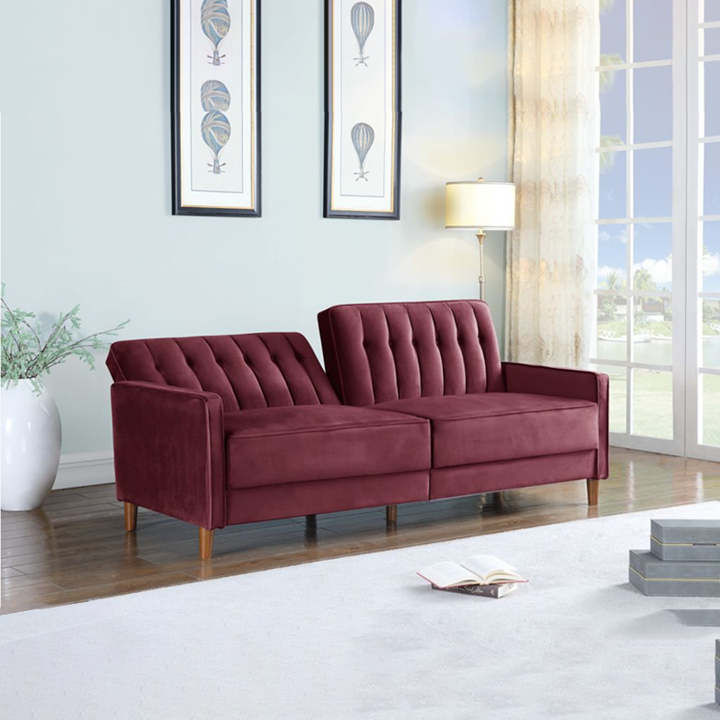 Angel Burgundy Velvet Sofa Bed Furniture Spot Mattress Outlet