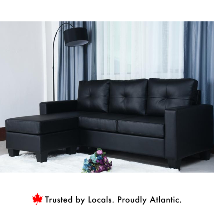 Anna Black PU Leather Sectional Sofa Reversible