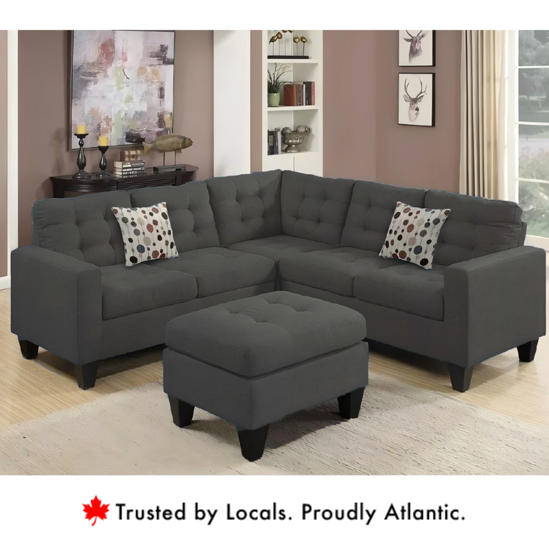 Costa Grey Fabric Sectional Sofa With Ottoman