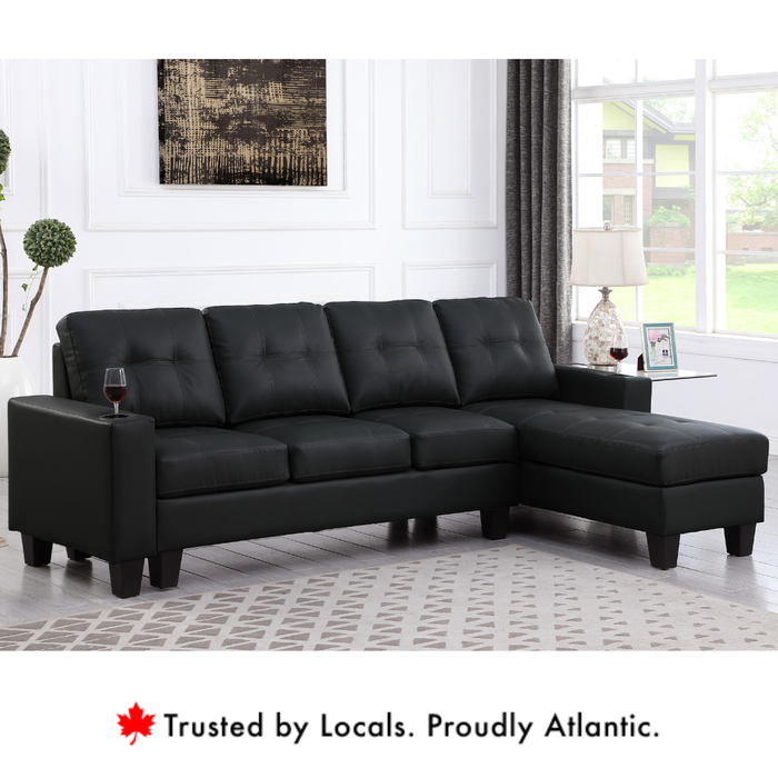 Diamond Black PU Leather Reversible Sectional Sofa