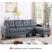 Diamond reversible fabric sectional sofa in grey with tufted cushions and chaise.
