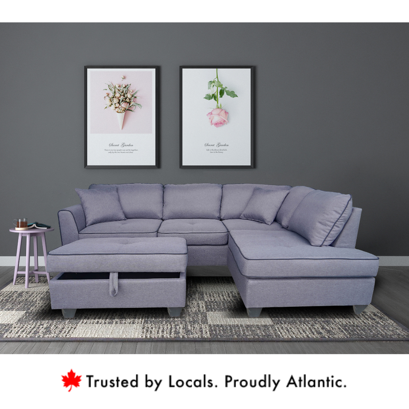 Jupiter Grey Fabric Sectional Sofa with Ottoman (Reversible)
