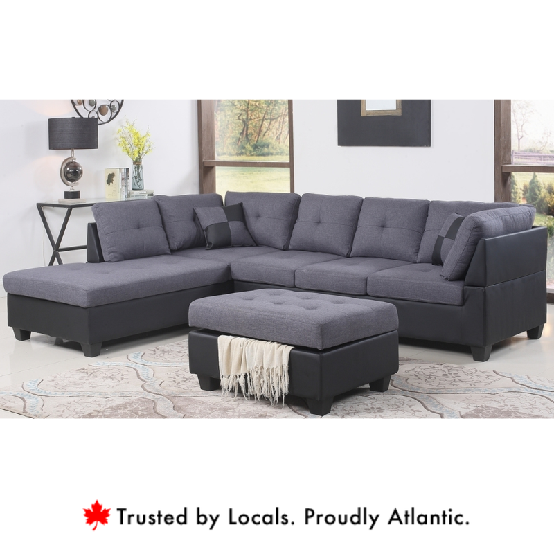 Liya Grey Fabric Reversible Sectional Sofa With Ottoman