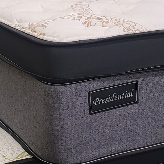 Plush Quilted Organic Panel of Presidential Mattress. 2” Super Plush Foam Topper with Back Support on Presidential Mattress