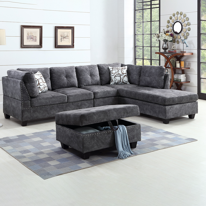 F-1014 Snow Grey Fabric Reversible Sectional