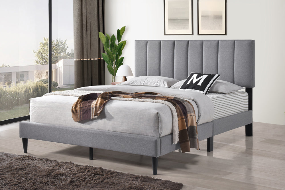 T2107 - Platform bed with Adjustable Headboard, Grey or Black