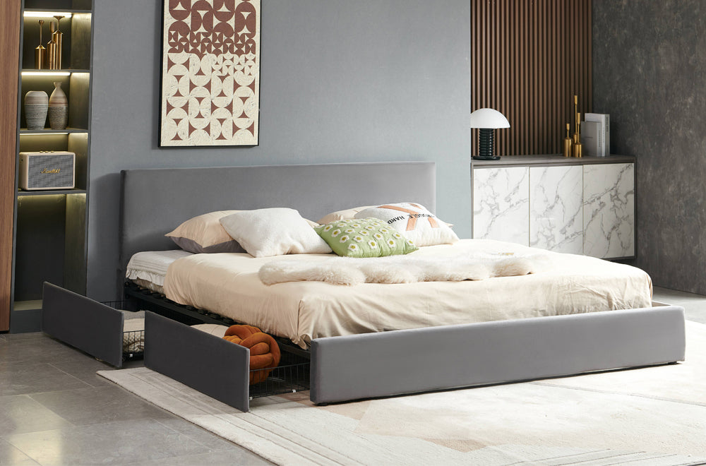 Garrison Storage Platform Bed - Black Velvet or Grey Velvet